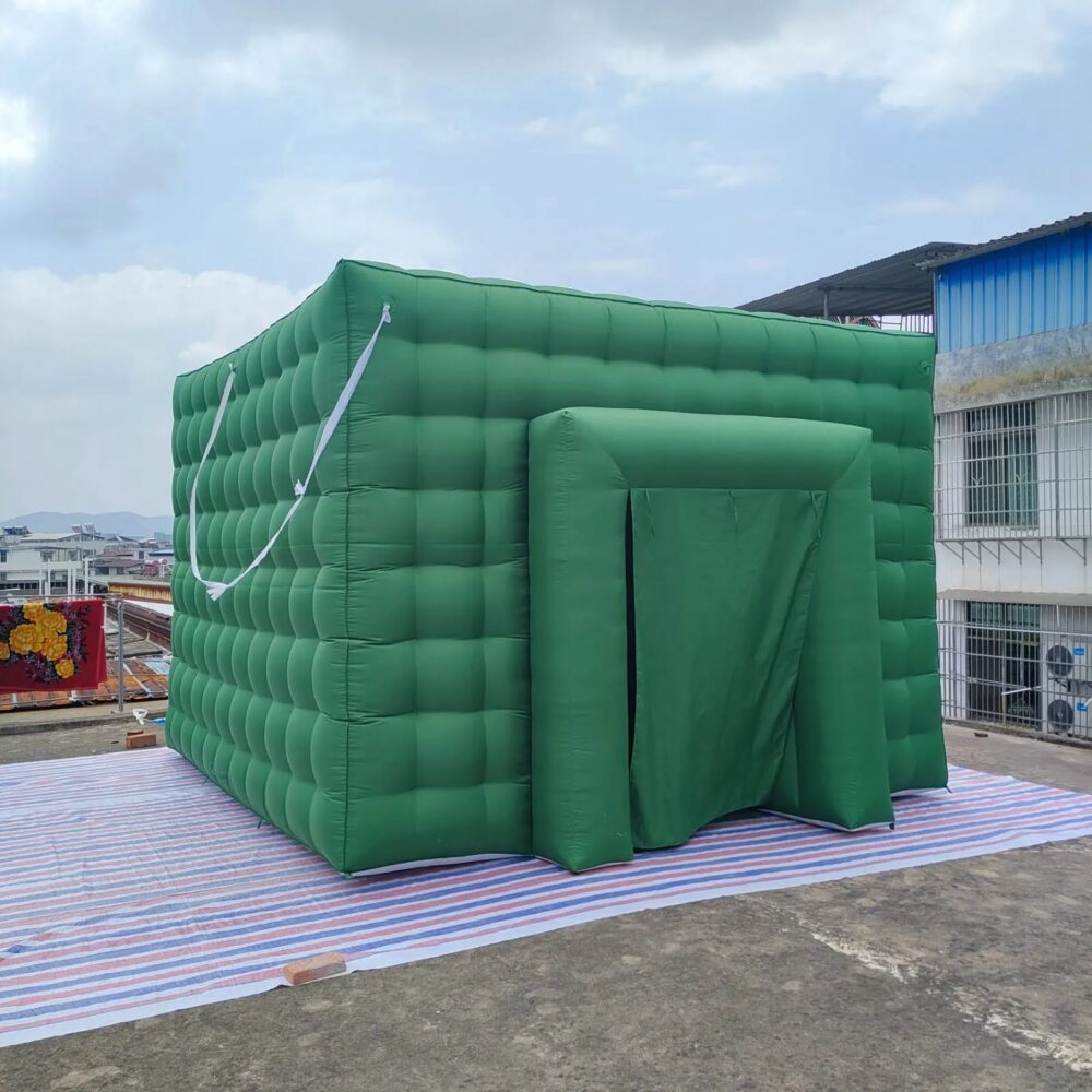 Double Layered Giant Green Inflatable Cube Tent For Wedding Party Large Marquee