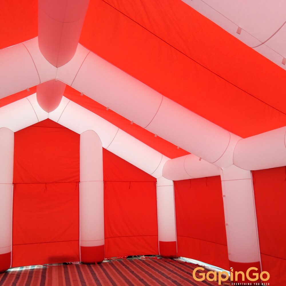 Inflatable Wedding Tent with Canopy Red Cover and White Beams House with Foldable Doors for Party or Event