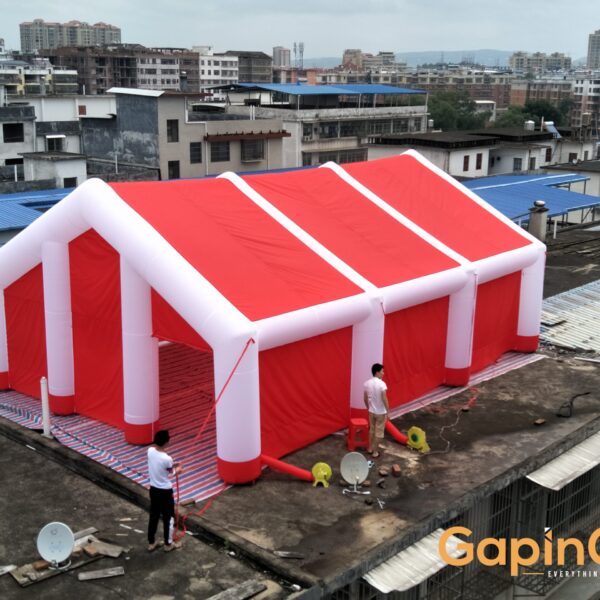 Inflatable Wedding Tent with Canopy Red Cover and White Beams House with Foldable Doors for Party or Event