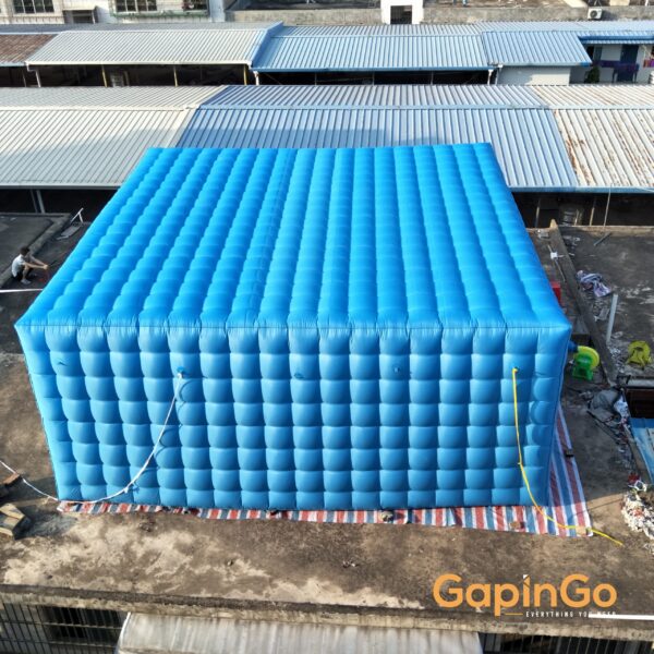 7x7m Luxurious Outdoor Inflatable Cube Tent,Blue VIP Lounge Tent,Marquee Cabinet Lawn Tent for Grand Banquet