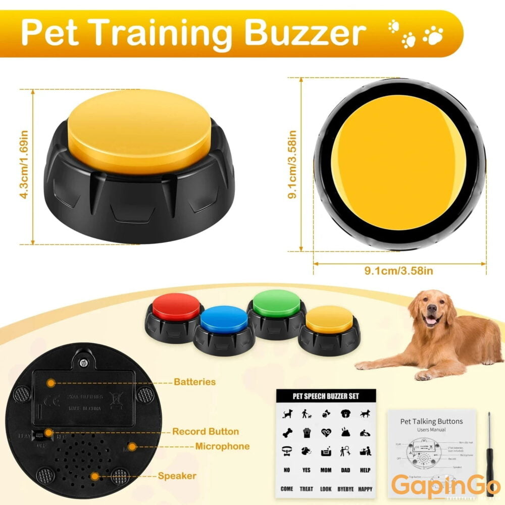 Dog Training Buttons Recordable Pet Talking Voice Recording Interactive Toys with Sticker for Communication Pet Training Buzzer