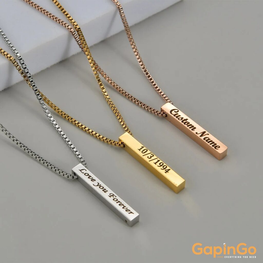 Four Sides Engraving Name Date Square Pendant Necklaces New Customized Stainless Steel Box Chain Gift Jewelry For Women/Men